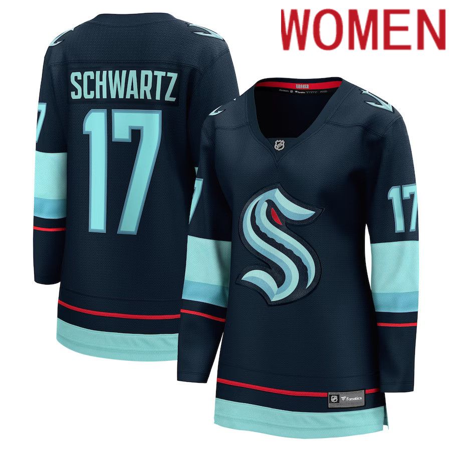 Women Seattle Kraken 17 Jaden Schwartz Fanatics Branded Navy Home Breakaway Player NHL Jersey